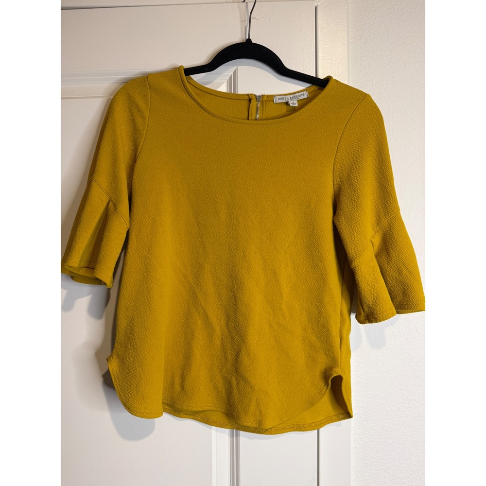 Green Envelope Los Angeles Mustard Yellow Bell Sleeve Blouse Textured Top Small
